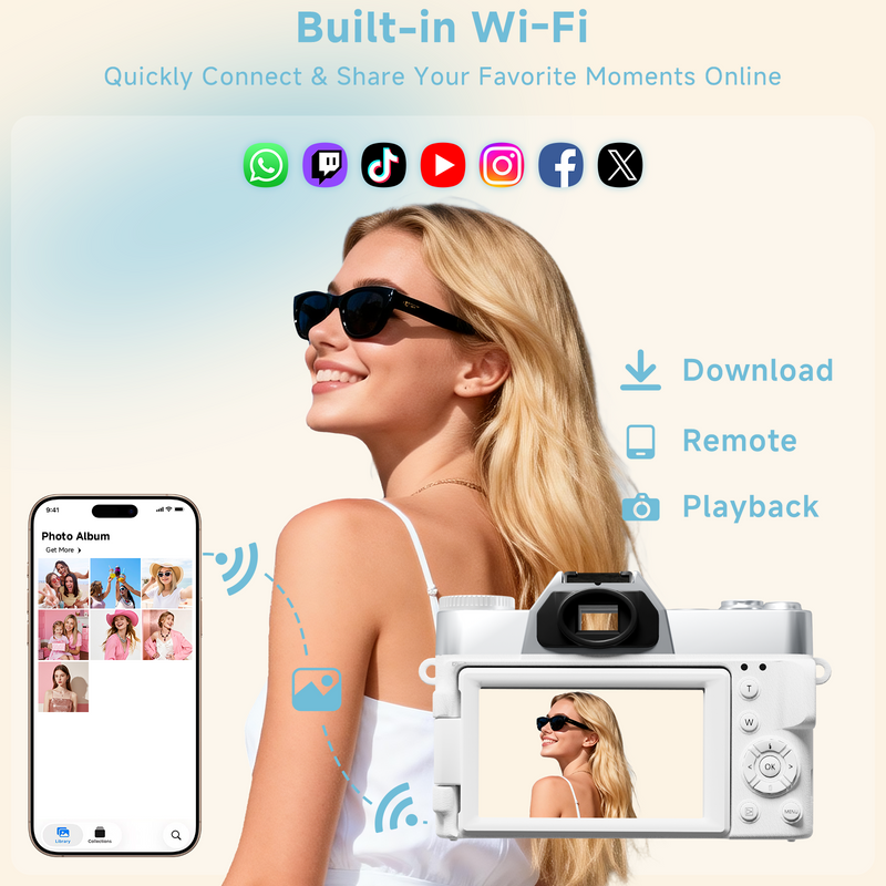 6K Digital Camera for Photography Autofocus, 64MP WiFi Vlogging Camera with 3" 180° Flip Screen, 16X Zoom, Noise Reduction