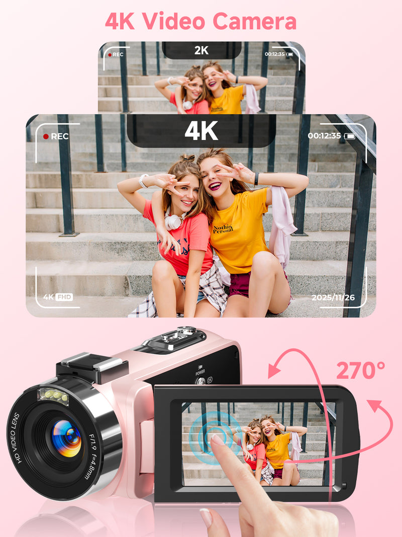 4K Video Camera Camcorder, UHD 56MP WiFi Vlogging Camera for YouTube with IR Night Vision, 18X Digital Zoom 3.0" Touch Screen