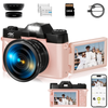 4K 75MP Digital Camera for Photography, WiFi Vlogging Camera for YouTube with 3" 180° Flip Screen, 16X Zoom, 64GB SD Card, 2 Batteries