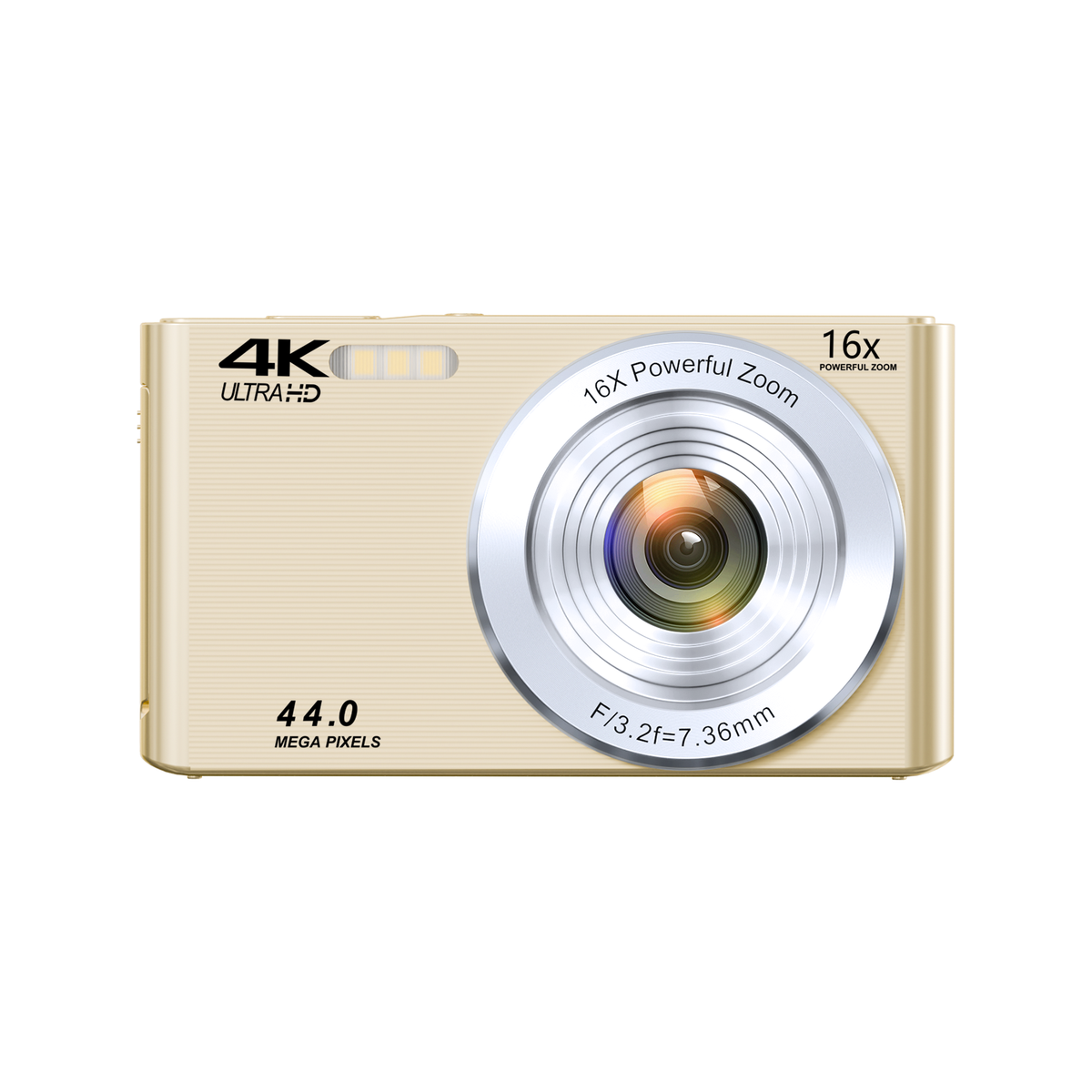 SMARTKLIK DC06 Gold digital camera - front [asset:dc06-gold-front]