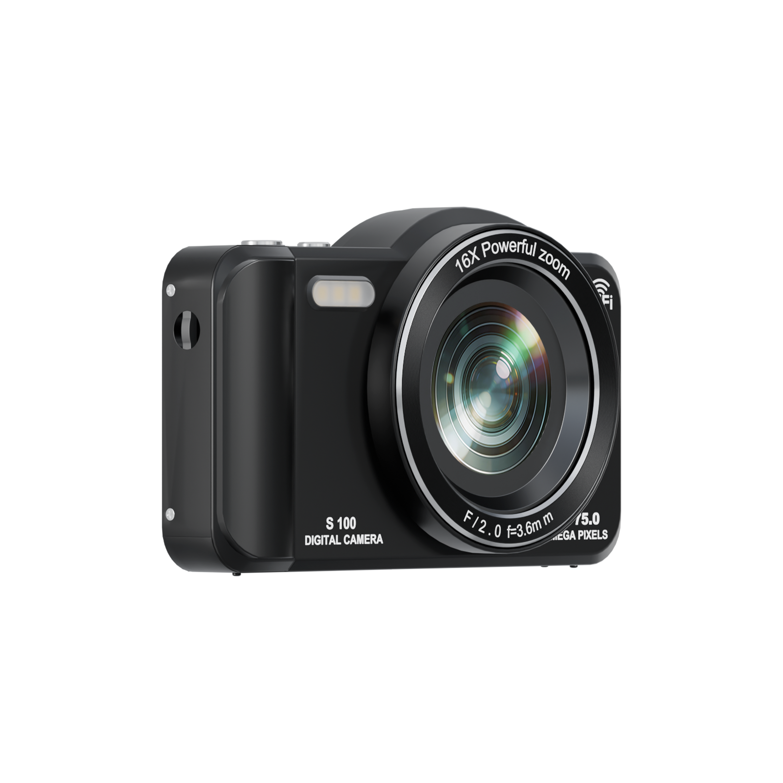 SMARTKLIK DC100 Black digital camera - left side [asset:dc100-black-left-side]