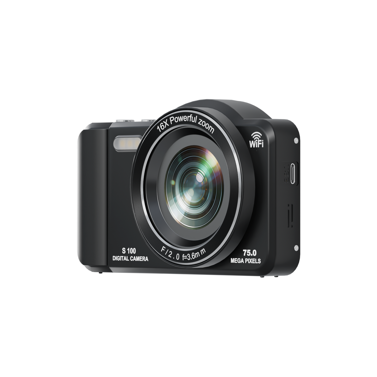 SMARTKLIK DC100 Black digital camera - right side [asset:dc100-black-right-side]
