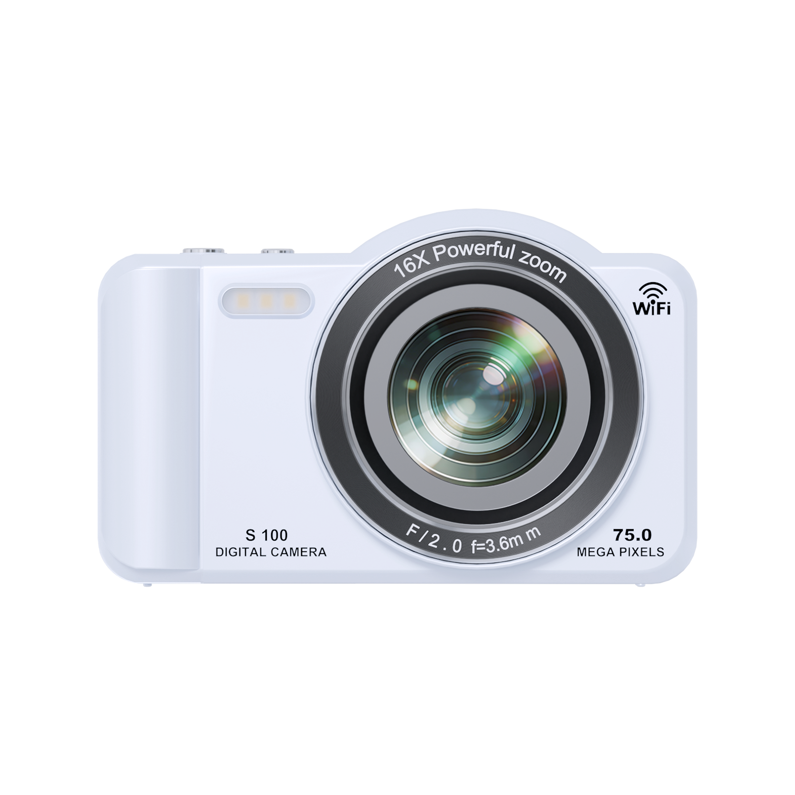 SMARTKLIK DC100 White digital camera - front [asset:dc100-white-front]